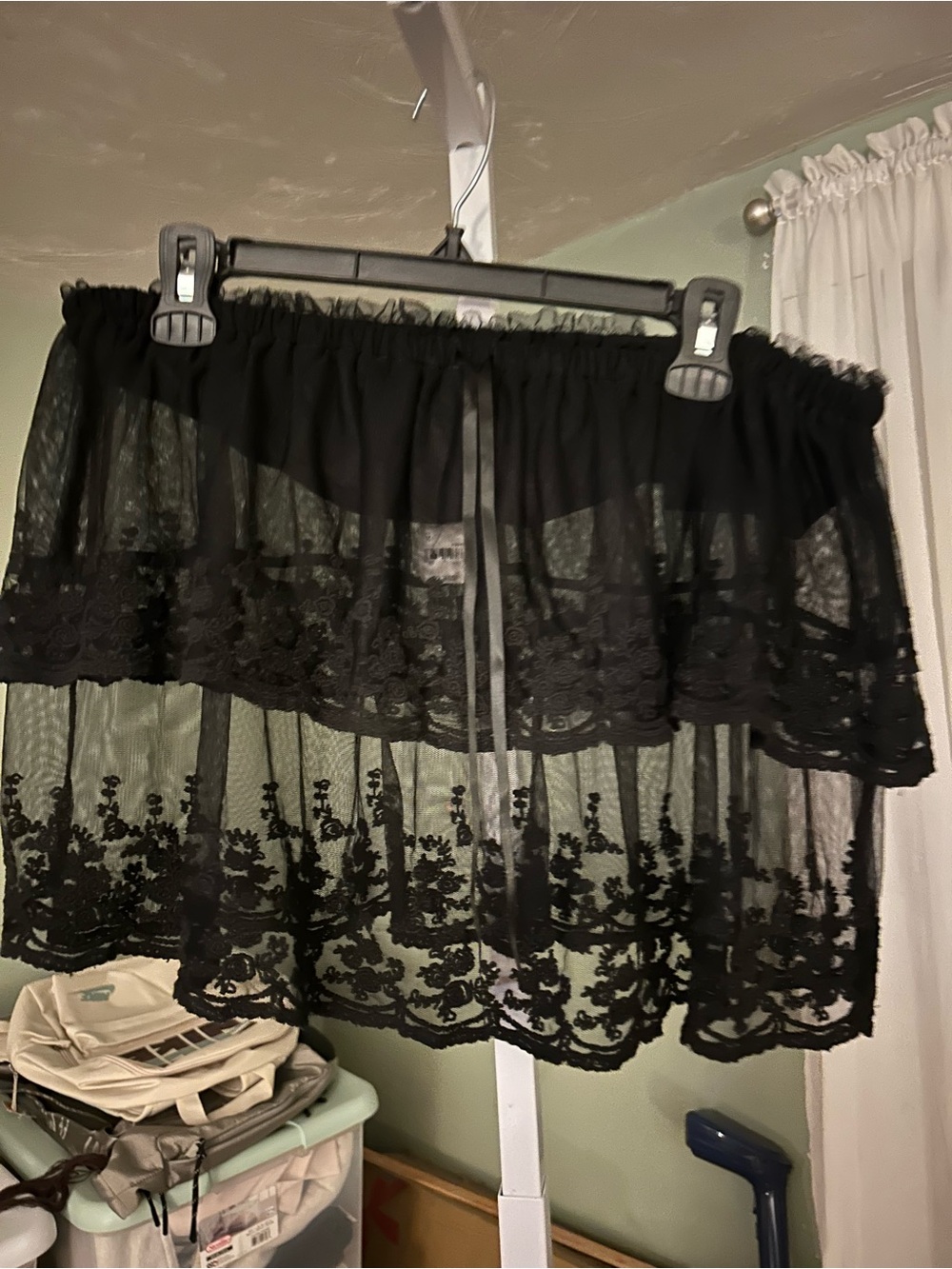 Free People Black Laced Mini Skirt in the color Black Combo